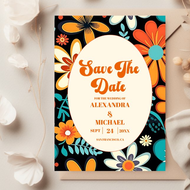 Boho Seventies Retro Floral Wedding Save The Date (Creator Uploaded)