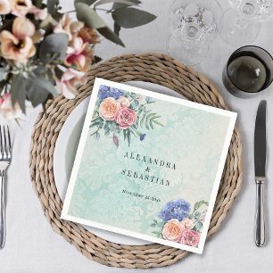 Boho Shabby Chic Flowers Green Rustic Wedding Napkin