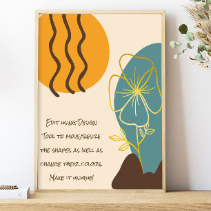 Boho Shapes Gold Flower  Poster