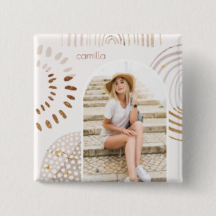 Boho Shapes with Name and Photo Arch 15 Cm Square Badge