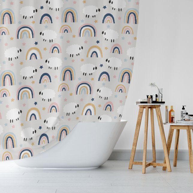 Boho Sheep Rainbow Print Shower Curtain (Creator Uploaded)