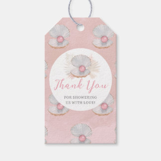 Boho Shell Pink Pearl Ocean Baby Shower Favor Tag