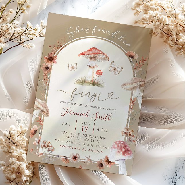 Boho She's Found Her Fungi Mushroom Bridal Shower Invitation (Creator Uploaded)