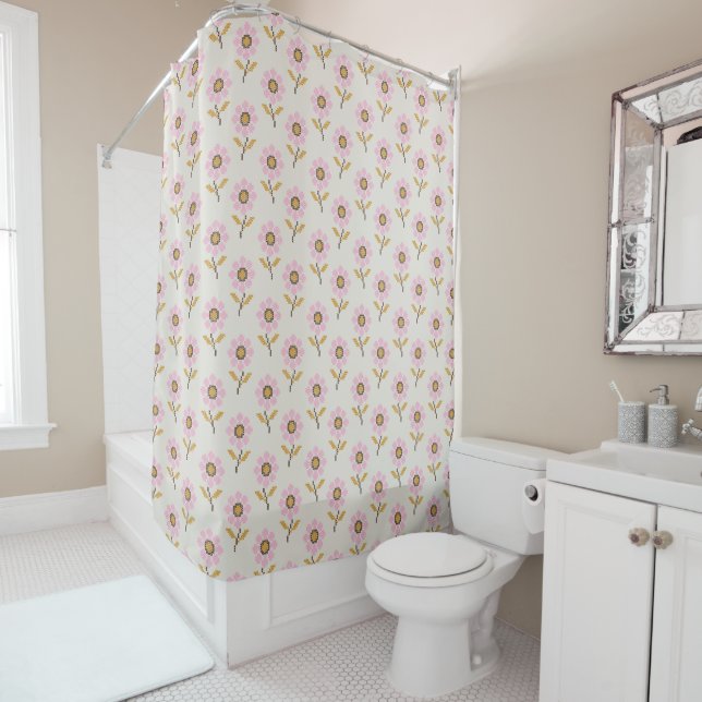Boho Shower Curtain with Ukrainian Folk Pattern (In Situ)