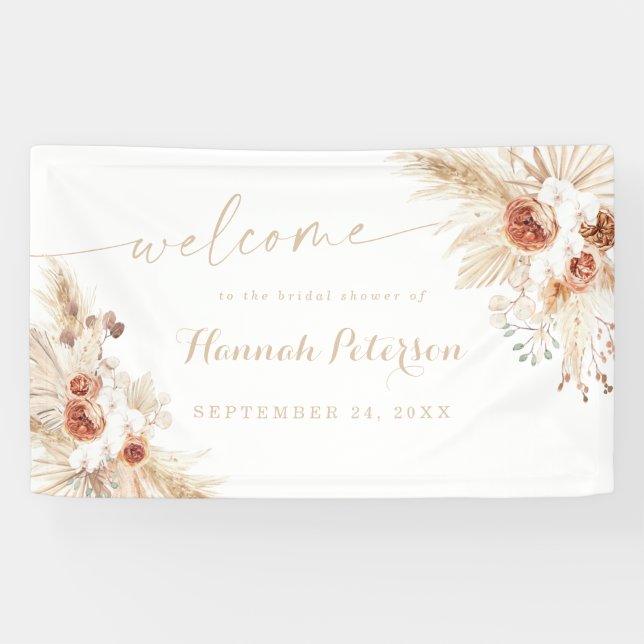 Boho Shower Pampas Grass Welcome Sign Banner (Horizontal)