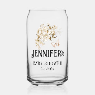 Boho Shower Sepia Floral Bouquet Mother-to-Be Can Glass