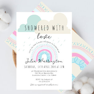 Boho Showered with Love Rainbow Baby Shower Invitation