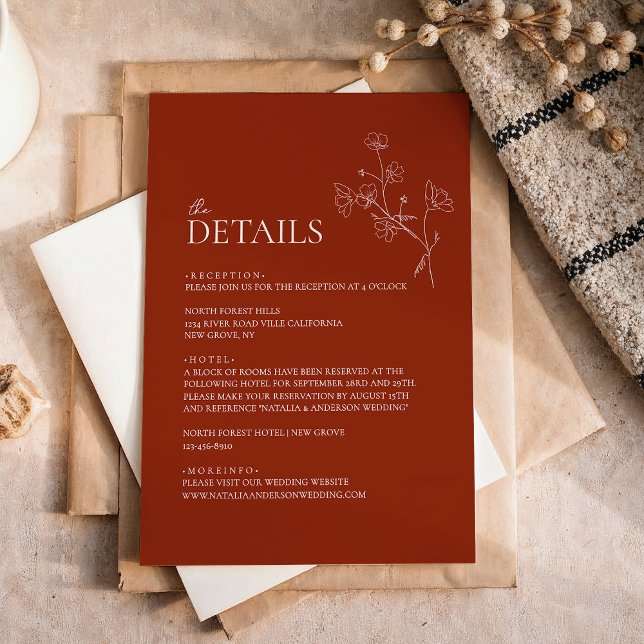 Boho Sienna Terracotta Floral Wedding Details Enclosure Card (Creator Uploaded)