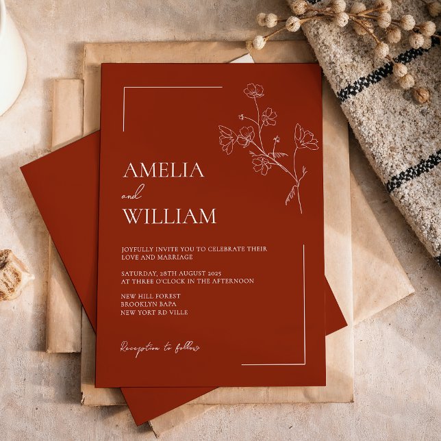 Boho Sienna Terracotta Floral Wedding Invitation (Creator Uploaded)