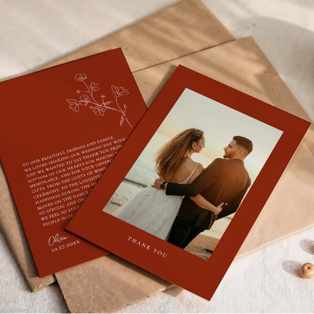 Boho Sienna Terracotta Floral Wedding Thank You Card (Creator Uploaded)