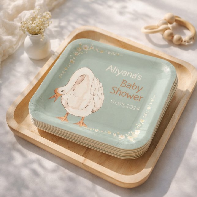 Boho Silly Goose Personalised Baby Shower  Paper Plate (Creator Uploaded)