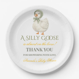 Boho Silly Goose Sage Green Neutral Baby Shower Paper Plate