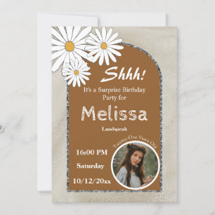 Boho & Silver Arche & White Daisy Birthday Party Invitation