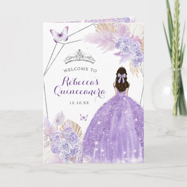 Boho Silver Purple Floral 15 Años Program Template (Front)