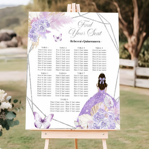 Boho Silver Purple Floral 15 Años Seating Chart