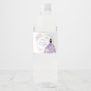 Boho Silver Purple Floral Butterfly Quinceañera Water Bottle Label
