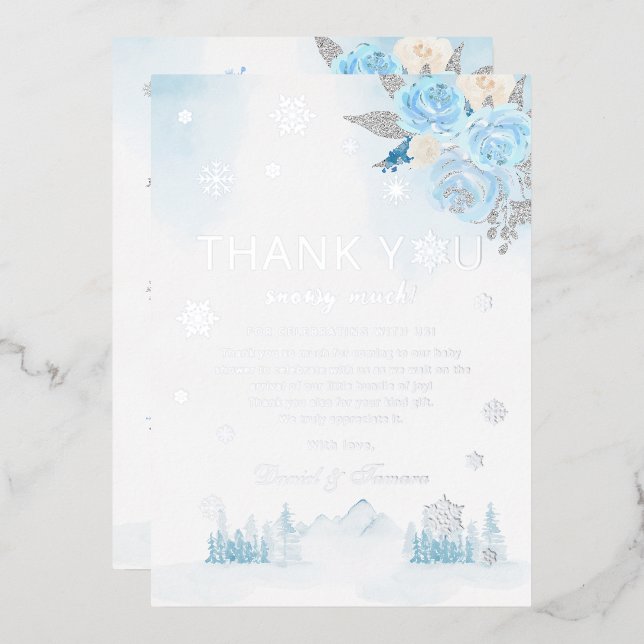 Boho Silver Snowflake Winter Baby Shower Thank You (Front/Back)