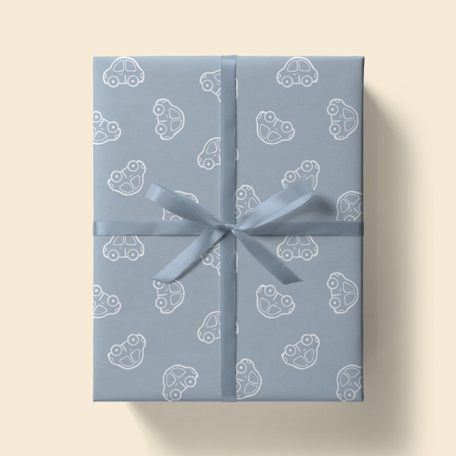 Boho Simple Cars Vehicle Modern Cute Boy Blue Wrapping Paper (Creator Uploaded)