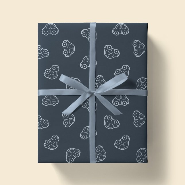 Boho Simple Cars Vehicle Modern Cute Boy Dark Blue Wrapping Paper (Creator Uploaded)