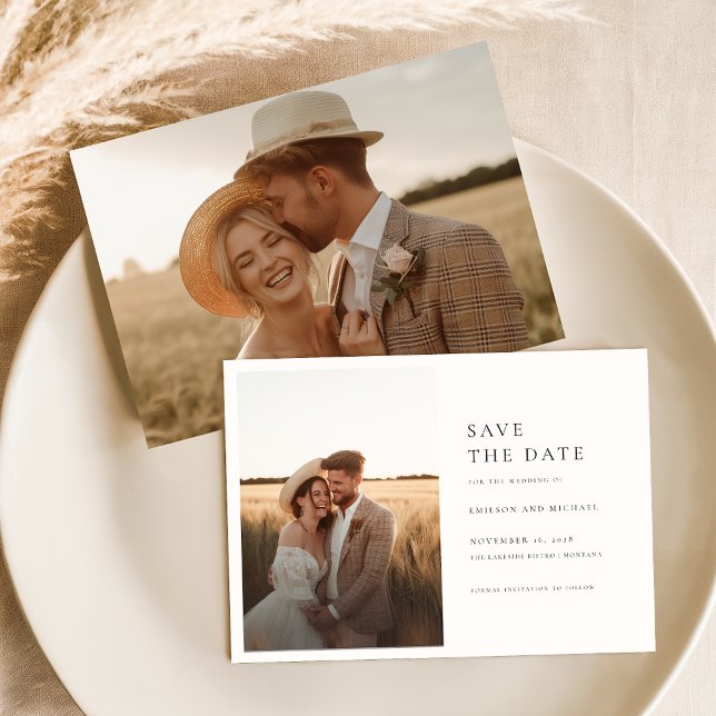 Boho Simple Elegant Photo Wedding Save The Date Invitation (Creator Uploaded)