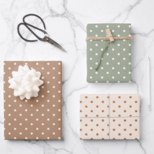 Boho Simple Modern Brown Sage Neutral Polka Dot Wrapping Paper Sheet