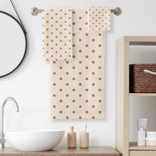 Boho Simple Modern Girly Neutral Polka Dot Beige Bath Towel Set