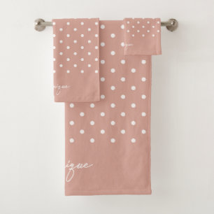 Boho Simple Modern Girly Polka Dot Neutral Pink Bath Towel Set