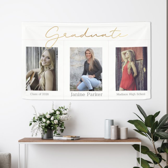 Boho Simple Modern Photo Graduation Party Banner (Creator Uploaded)