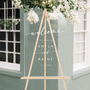 Boho Simple Modern White Clear Wedding Welcome Acrylic Sign