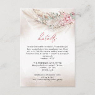 Boho simple pampas and dusty rose wedding Details Enclosure Card