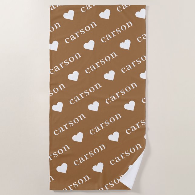 Boho Simple Personalised Repeating Name Beach Towel (Front)