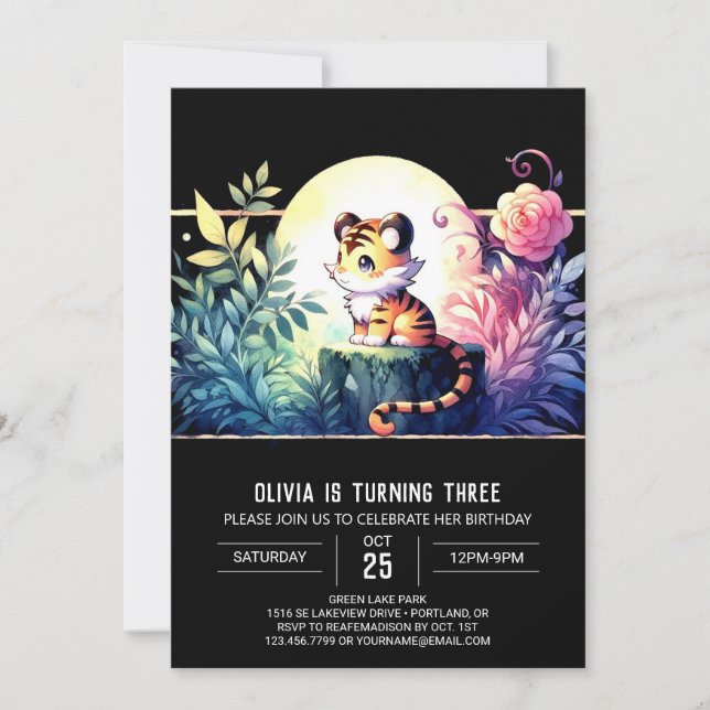 Boho Simple Tiger Birthday Invitation (Front)