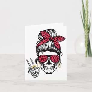 Boho Skeleton Peace Sign Messy Bun Ndana Halloween Card