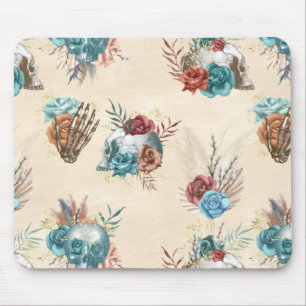 Boho Skull and Skeleton with Flowers Mouse Mat