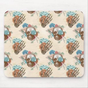 Boho Skull and Skeleton with Roses Mouse Mat