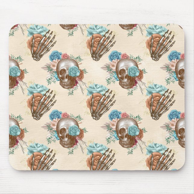 Boho Skull and Skeleton with Roses Mouse Mat (Front)