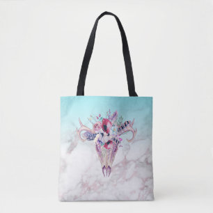 Boho Skull & Marble Ombre Tote Bag