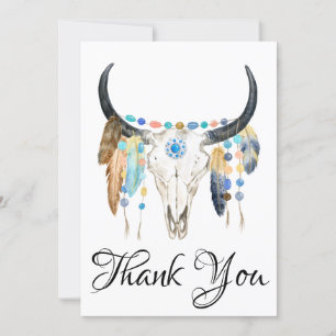Boho Skull Thank You Flat Card