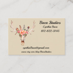 BoHo Skull Watercolor Personalize Euro Size 100 Business Card