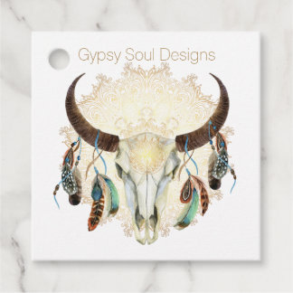 Boho Skull with Feathers Favour Tags