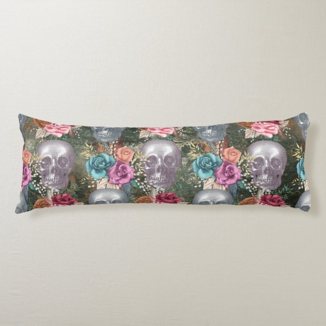 Boho Skull with Flowers Body Cushion (Front)
