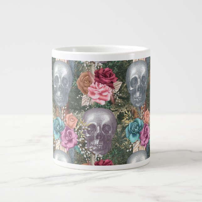 Boho Skull with Flowers Large Coffee Mug (Front)