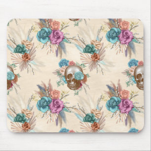 Boho Skull with Flowers Mouse Mat