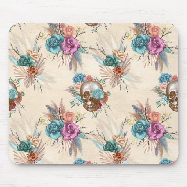 Boho Skull with Flowers Mouse Mat (Front)