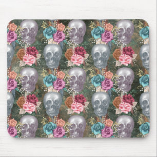 Boho Skull with Flowers Mouse Mat