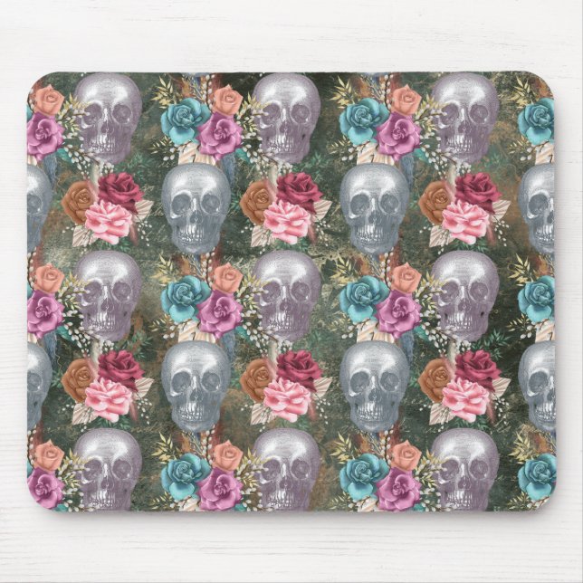 Boho Skull with Flowers Mouse Mat (Front)