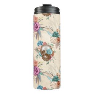 Boho Skull with Flowers Thermal Tumbler
