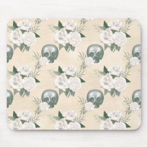 Boho Skull with White Roses Mouse Mat