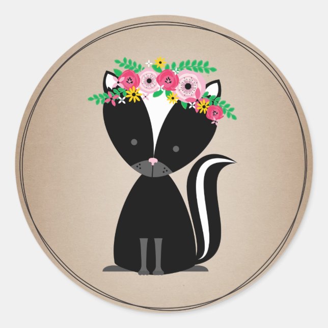 Boho Skunk Cardstock Inspired Baby Shower Classic Round Sticker (Front)