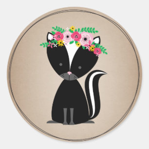 Boho Skunk Cardstock Inspired Baby Shower Classic Round Sticker